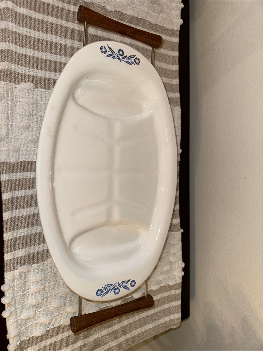 Vintage Corningware Cornflower Blue Large platter and stand